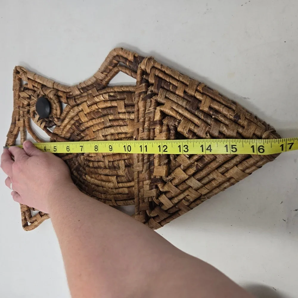 Vintage Woven Wicker Owl Wall Hanging Basket Boho Decor Natural Brown 16.5in